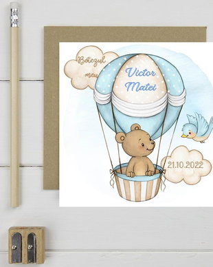 Invitatie - URSULET IN BALON  (baietel)