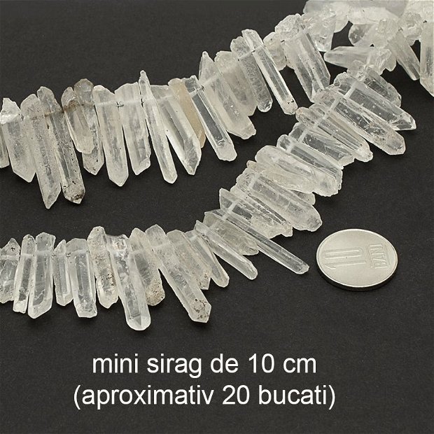 Mini-sirag Cristal de stanca, cuart natural brut, netratat, 10 cm, aprox. 20 bucati, AM33