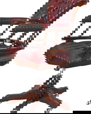 Fotoliu Chesterfield din lemn masiv cu tapiterie din piele ecologica burgund