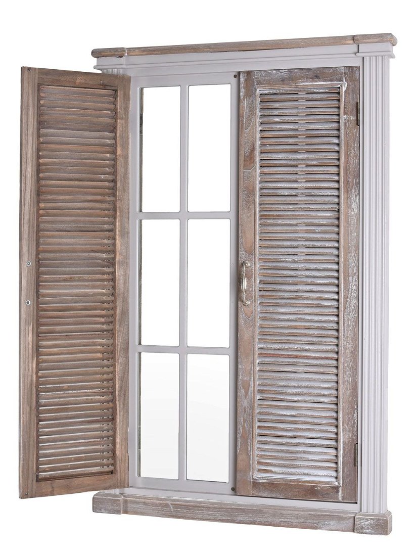 Oglinda fereastra din lemn masiv grej antichizat cu maro