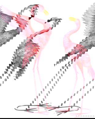 Set doua pasari flamingo din metal roz