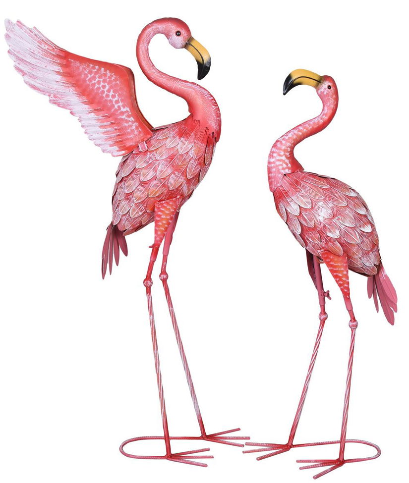 Set doua pasari flamingo din metal roz