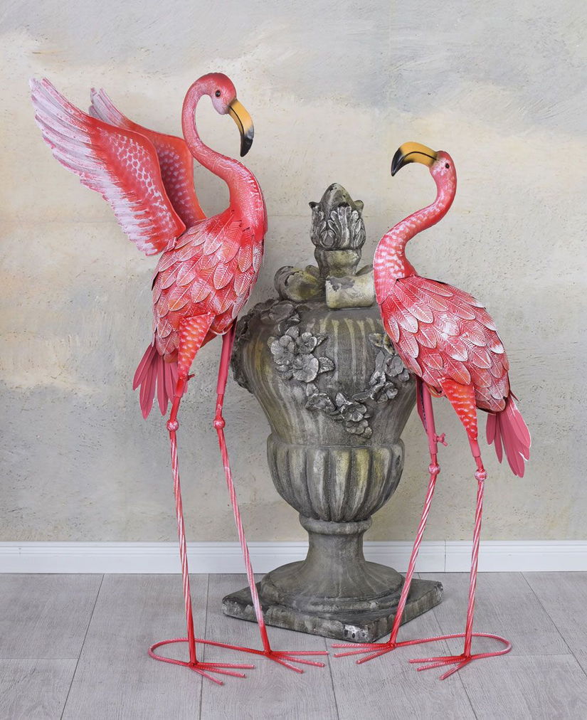 Set doua pasari flamingo din metal roz