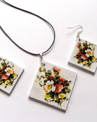 set bijuterii lemn flori  41810