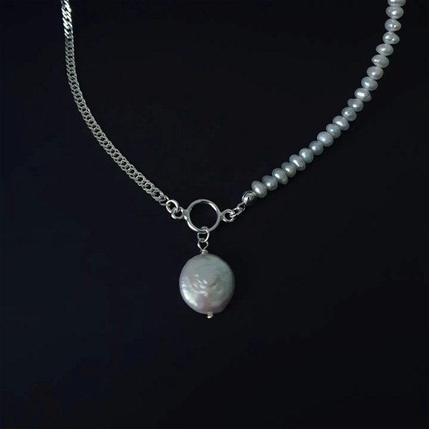 Colier perle naturale si lant argint