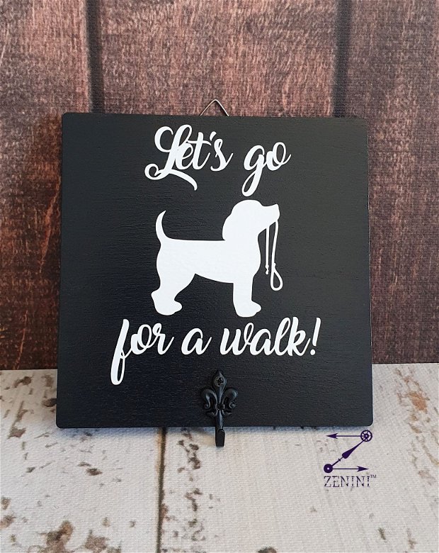 Cuier Let's go for a walk, cuier catel, cuier lesa catel, cuier caine, cuier cu mesaj, cuier personalizat
