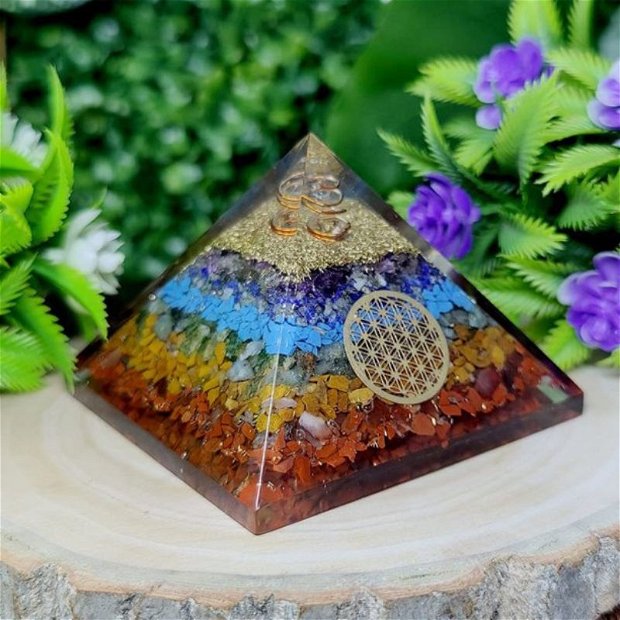Piramida orgonica Abira Generatoare de Energie 7 Chakre cu Simbol Floarea Vietii