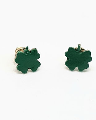 Cercei cu pin, din bronz colorat, in forma de trifoi