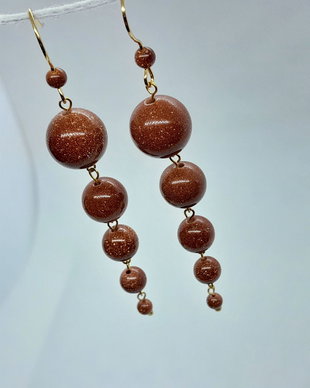 cercei handmade lungi din pietre semipretioase - goldstone-maro/roscat