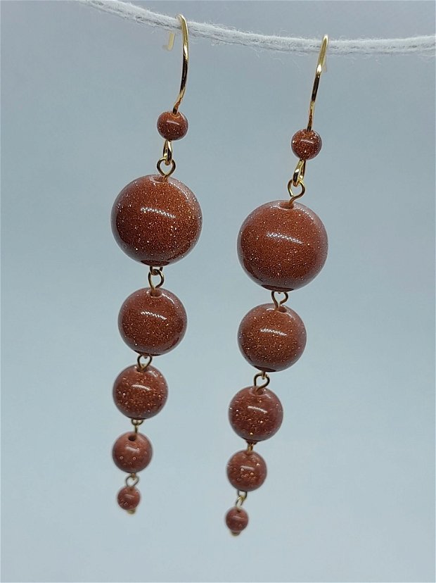 cercei handmade lungi din pietre semipretioase - goldstone-maro/roscat