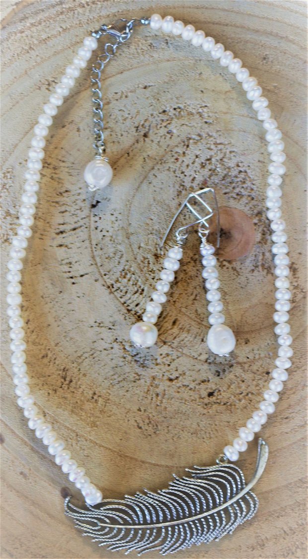 Set handmade colier si cercei din perle de cultura