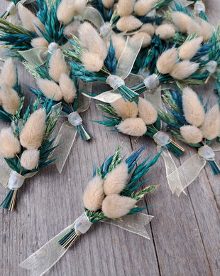 Cocarde nuntă-flori naturale uscate, Turquoise Bej