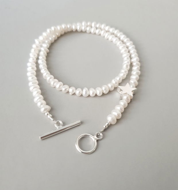 Colier perle naturale si stea argint