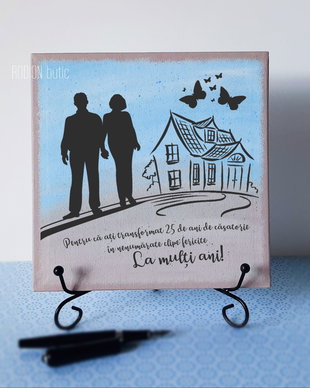 Tablou pictat manual personalizat cu mesaj aniversare casatorie