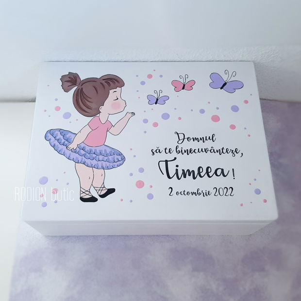 Cufar fetita balerina cutie de dar pictata manual personalizata cu nume