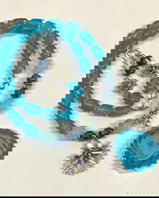 SET~BLUE CARNATION~jad,hematit electroplacat,agate,toho,zamac argintat,inox