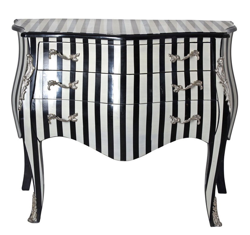 Comoda baroc din lemn masiv alb cu dungi