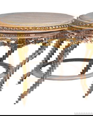 Masa living din lemn masiv alb antichizat cu decoratiuni aurii