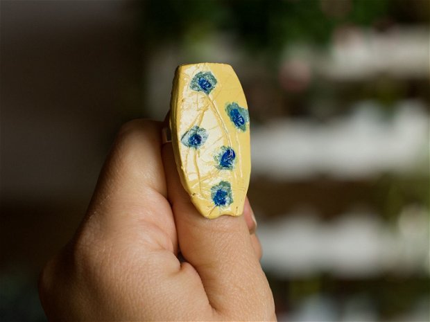 Inel cu flori de câmp, din ceramică pictată manual