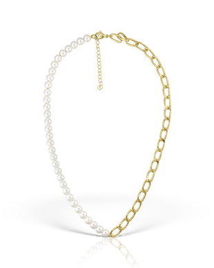 Colier perle mother of pearl si lant chunky placat cu aur de 14K