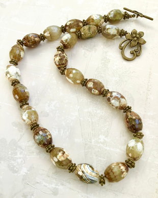 Colier vintage agate crab fire & bronz