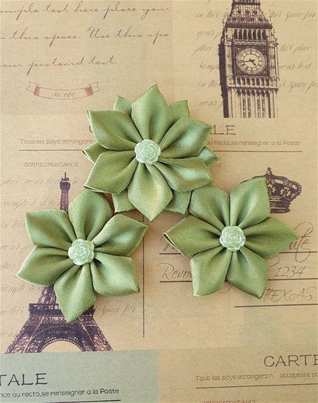 Set 3 flori decorative - verde oliv