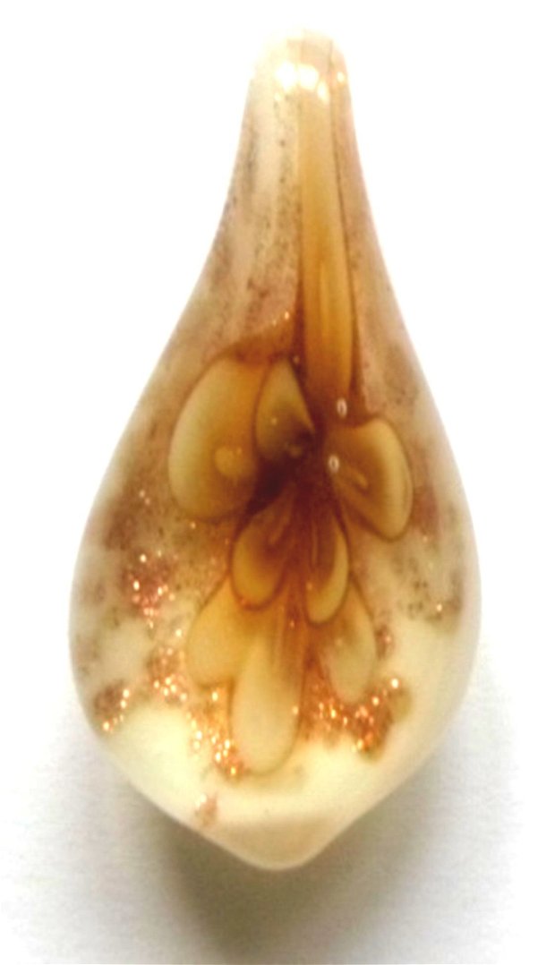 Pandantiv sticla de lampa lacrima mica cu floare galbena pe alb