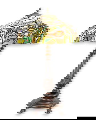 Lampa mare Tiffany de masa cu decoratiuni colorate