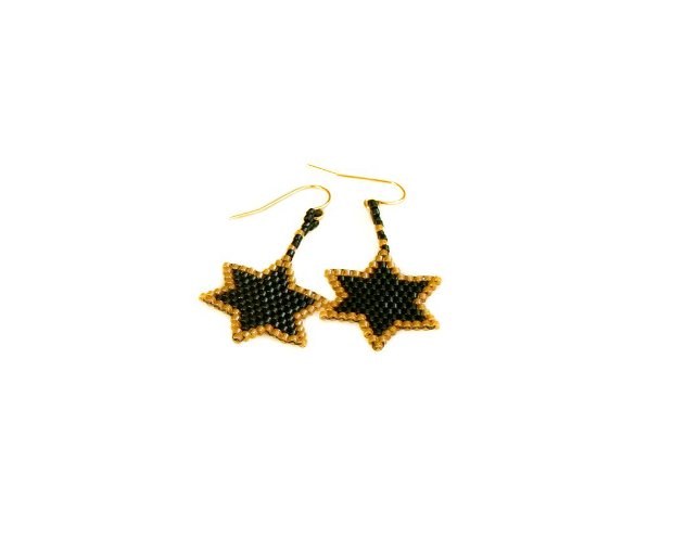 Stars of Gold - Cercei stelute, tesuti din margele miyuki delica