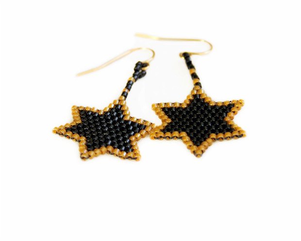 Stars of Gold - Cercei stelute, tesuti din margele miyuki delica