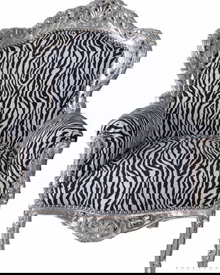 Fotoliu baroc din lemn masiv argintiu cu tapiterie zebra