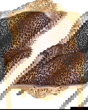 Fotoliu baroc din lemn masiv auriu cu tapiterie leopard