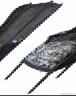 Fotoliu baroc cu impletitura vieneza si tapiterie alb cu negru