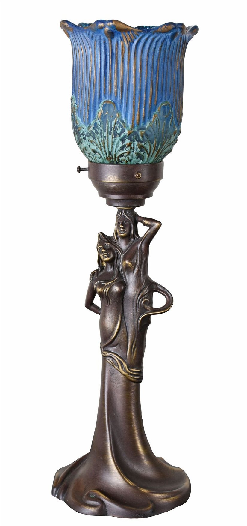 Lampa Art Nouveau din metal cu un cuplu si abajur deosebit