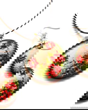 set bijuterii lemn cu maci 41644