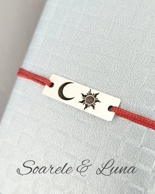 Brățară unisex din argint cu mesaj/simbol personalizat Soarele & Luna