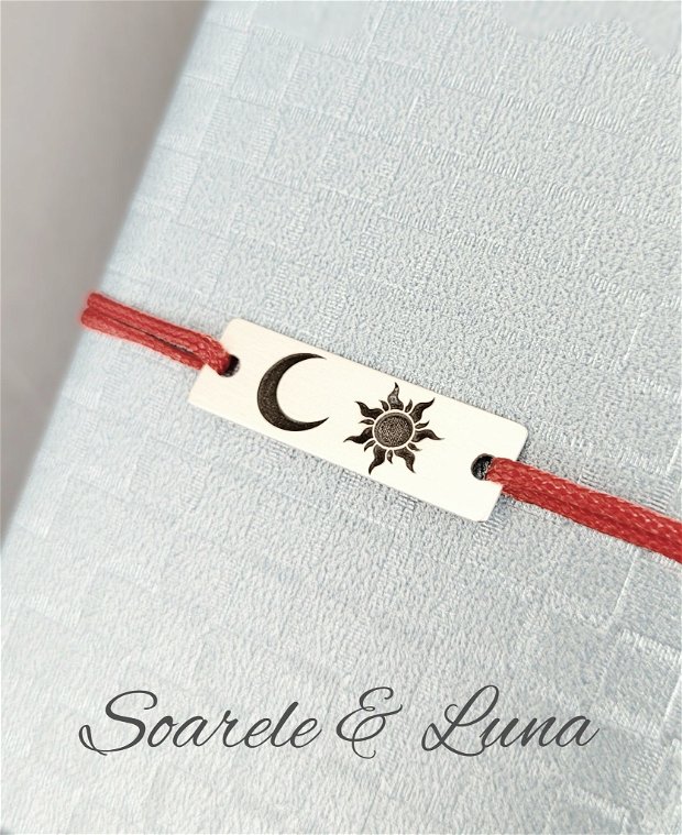 Brățară unisex din argint cu mesaj/simbol personalizat Soarele & Luna