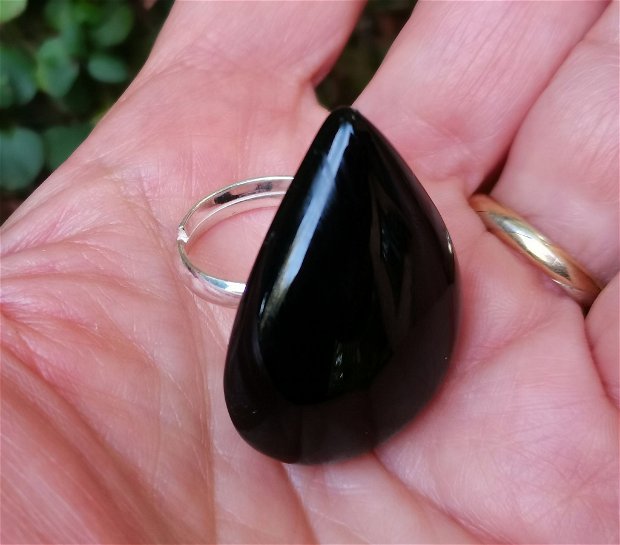 Inel Onix negru si Argint 925 - IN1126 - Inel negru, inel lacrima, inel pietre semipretioase, inel reglabil piatra mare, cadou sotie, cristaloterapie, cristale vindecatoare