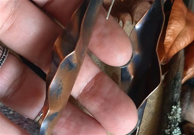 Cercei lungi supradimensionati din argint 925 si cupru partial oxidat