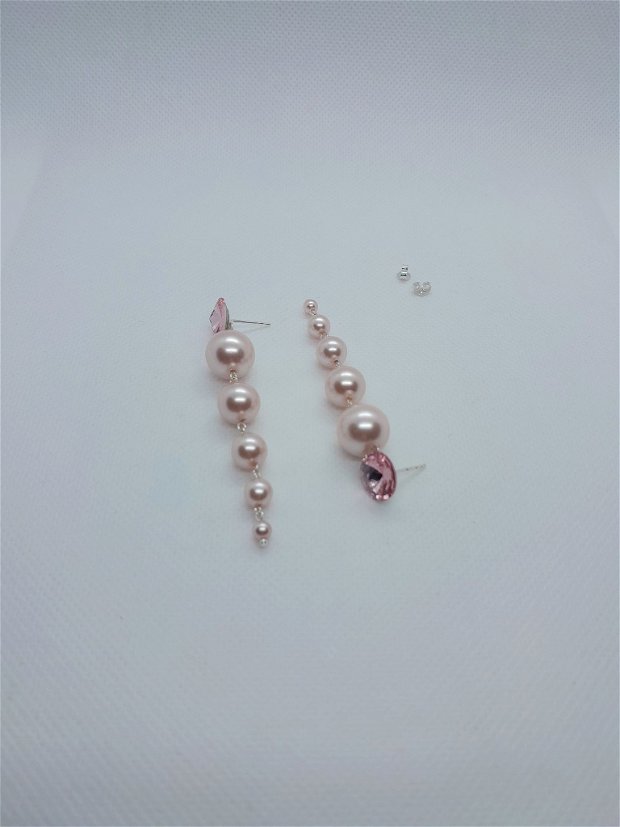Cercei eleganti, lungi cu perle Preciosa- rosaline/roz