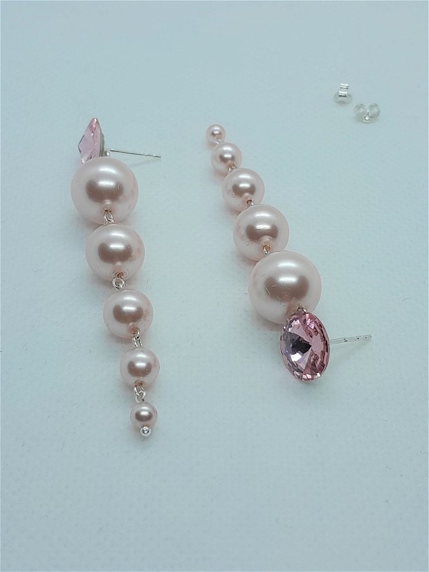 Cercei eleganti, lungi cu perle Preciosa- rosaline/roz