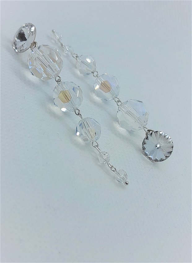 Cercei eleganti/mireasa, Swarovski lungi - cristal transparent cu reflexe