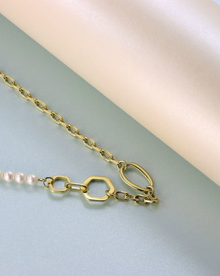 Colier perle mother of pearl si lant placat cu aur de 14K