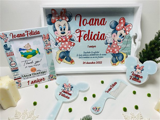 Set aniversar personalizat 1 anisor de Craciun - Minnie Mouse Christmas