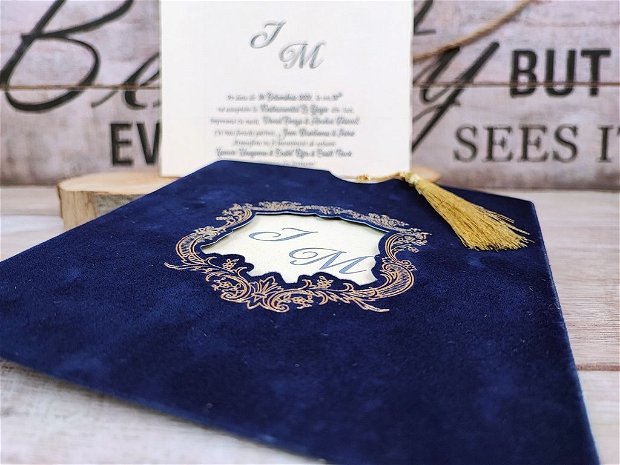 Invitatie catifea royal blue