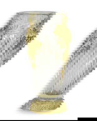 Vaza din cristal cu decoratiuni din bronz cu struguri