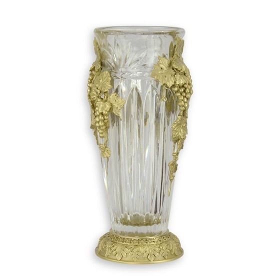Vaza din cristal cu decoratiuni din bronz cu struguri