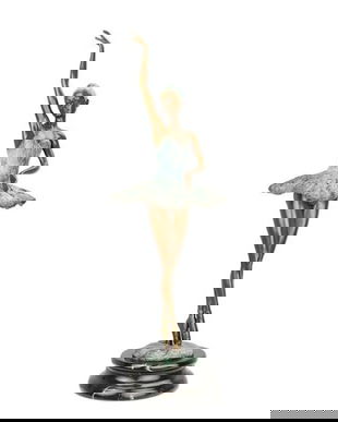 Balerina - statueta din bronz pictat pe soclu din marmura