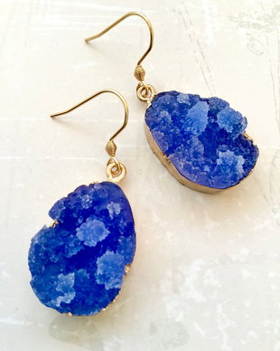 Cercei agate druzy albastre & alama aurita