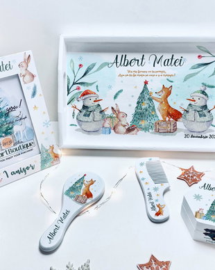 Set aniversar personalizat 1 anisor de Craciun - Christmas in The Forest